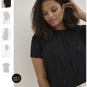 🍀5/$45🍀 MOCK NECK BLOUSE - RAYON VOILE EYELET BLACK